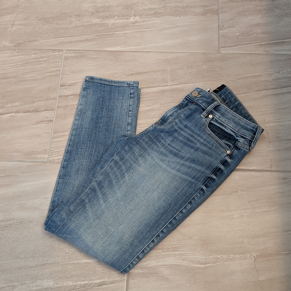 White House Black Market Blue Skinny Jeans with Gold Floral Accents - Picture 9 of 9